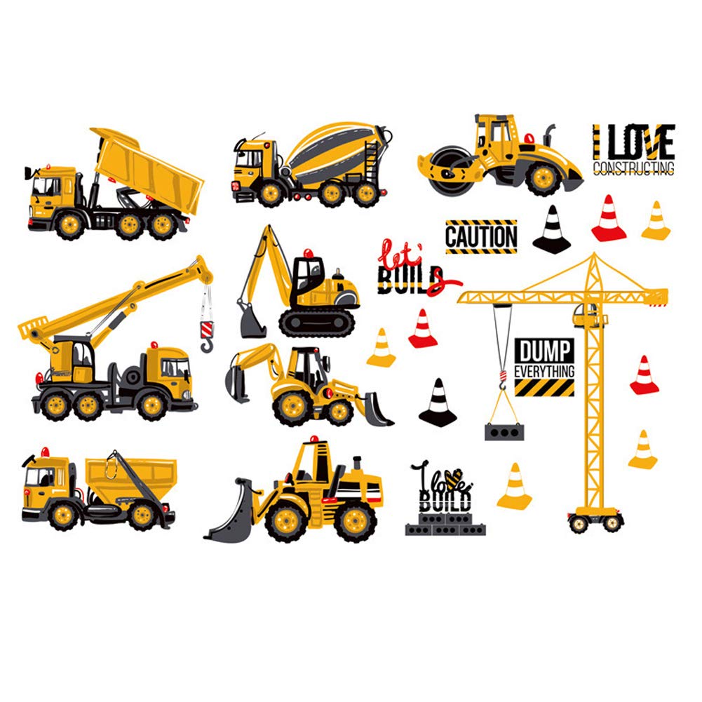 Cartoon Construction Truck Engineering Vehicle Wall Sticker Kindergarten Children's Room Decoration Removable Sticker for Boys Girls