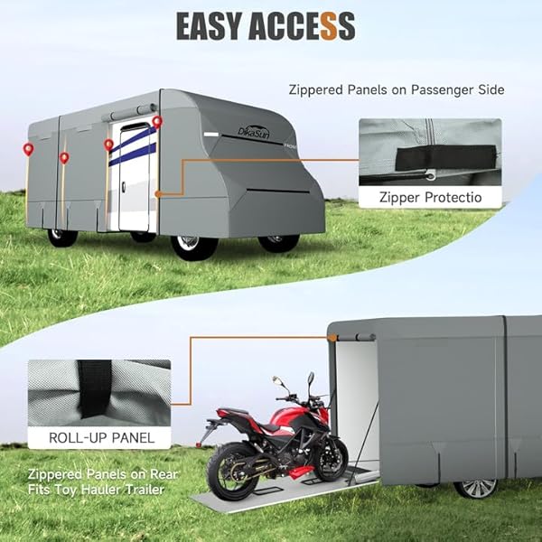 DIKASUN CLASS C RV COVER 23′ ~ 26′, 7 LAYERS TOP MOTORHOME COVER, HEAVY DUTY ANTI-UV CAMPER COVER WINDPROOF RIPSTOP CLASS C TRAVEL TRAILER COVER