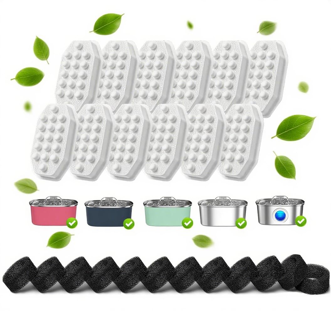 Photo 1 of 24 Pcs Cat Water Fountain Filters,12 Pack Cat Water Fountain Replacement Filters & 12 Pack Pre-Filter Sponges,Fountain Filter Replacement for Rellaty and Neareal 108oz/3.2L Pet Stainless Fountain