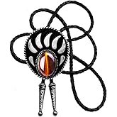Moranse Bolo Tie with Bear Catch And Gem Stone Celtic Parterre Style Genuine and Cowhide Rope
