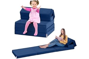 Toddler Couch, Kidirect K1 6-in-1 Kids Folding Sofa Bed, Convertible Kids Sofa Couch to Toddler Sofa Bed Lounger, Comfy Fold Up Floor Bed Nap Mat, Yoga Exercise, Foldable Floor Mattress for Kids(Blue)