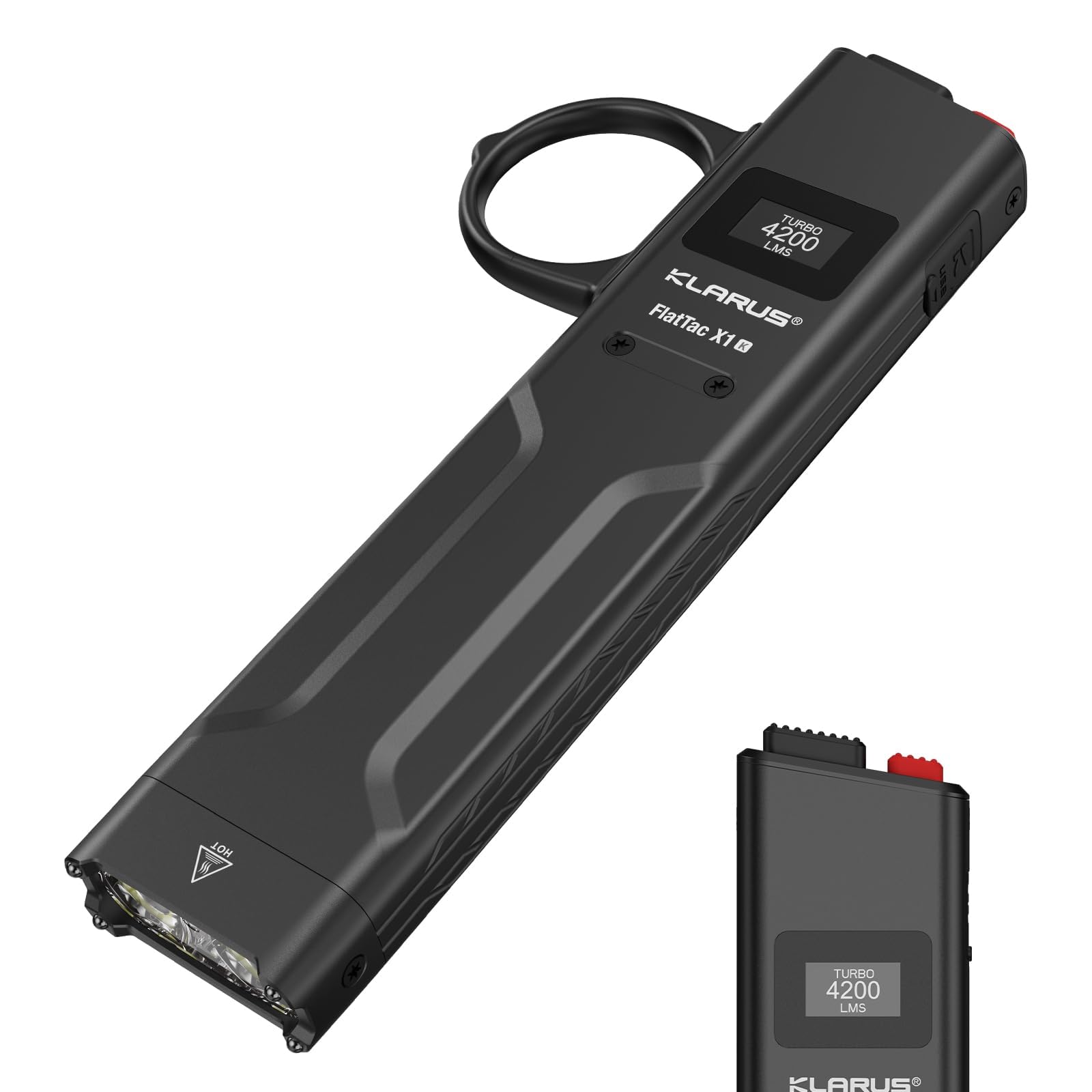Photo 1 of klarus FlatTac X1 Tactical Flashlight 4200 Lumens EDC, Slim USB-C Rechargeable, IPX6 Waterproof with OLED Display/Tactical Dual Switch/Pocket Clip, Compact Flat Design for Outdoor & Daily Carry