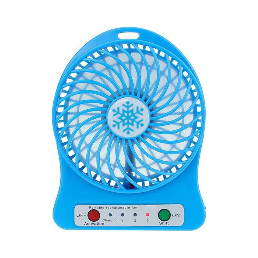 USB Mini Fan Portable Rechargeable Desktop Fan Powered by USB and A 18650 Battery Mini Air Conditioner Ideal for Summer Travel Walking (Blue)