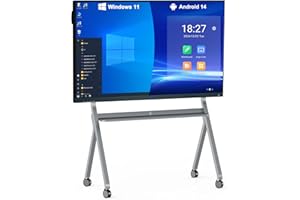 LINGHUFOX 75'' Interactive Whiteboard, 4K Touchscreen Smart Whiteboard with Built-in Dual System Windows 11 Pro & Android 14.0, Smart Board for Classroom and Business(Board+Wall Mount+Movable Stand)