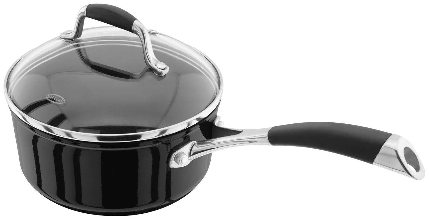 Stellar 3000 Heavy Duty Black Enamel Non Stick Saucepan and Lid (18cm