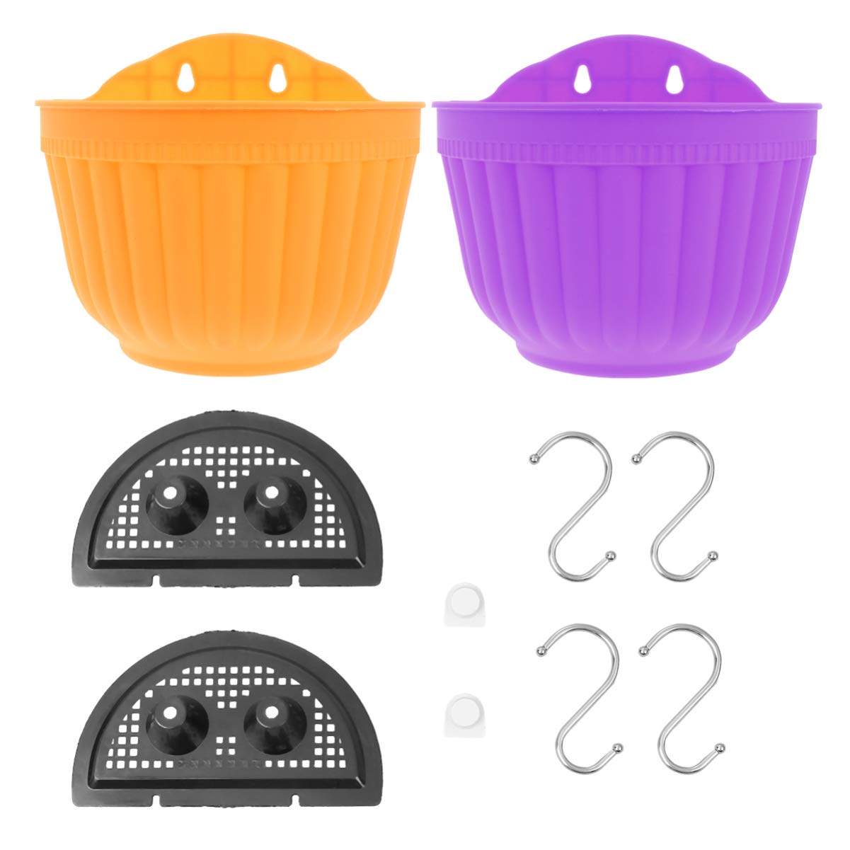 ULTECHNOVO Wall Hanging Flower Pot with Hooks and Tray Resin Plastic Plant Planter for Indoor Outdoor Use Space Saving Wall Mount Basket for Garden Balcony Kitchen Decoration