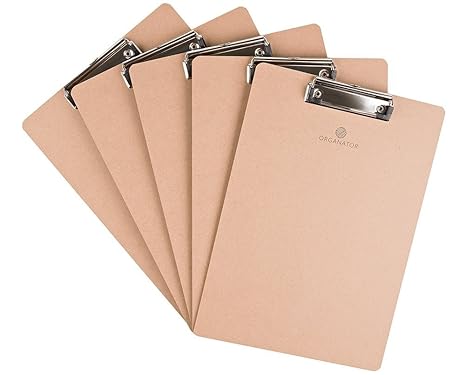 Klemmbrett A4 aus Holz 5er - Set Klemmbretter mit Metallclip - Schreibbrett DIN A4 - Clipboard mit Aufhängeöse