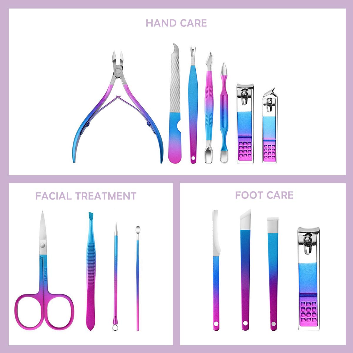 Nail Clippers Set Manicure Pedicure Kit Stainless Steel Beauty Tools Fingernail File Toenail Cutters Trimmers for Men & Women 15 in 1 with Portable Case : Beauty