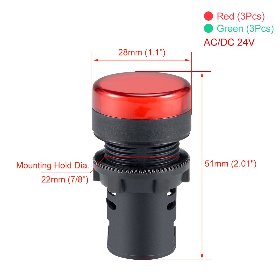uxcell 6Pcs Red Green Indicator Light AC/DC 24V, 22mm Panel Mount, for Electrical Control Panel, HVAC, DIY Projects: Industrial & Scientific