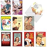 10 Assorted ‘Red White and Funny Birthday Assortment’ Note Cards w/Envelopes - Boxed Greeting Cards, Humorous, Vintage Birthday Cards for Friends, Family, Adults, Women (5 x 7 Inch) A1245