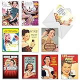 A1245 RED WHITE AND FUNNY: Assorted Box Of 10 Hilarious Birthday Cards, W/12 Envelopes (10 Designs, 1 Card Per Design)