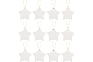 Creative Hobbies Ready to Paint DIY Star Shape Glazed Porcelain Ceramic Ornaments with Hanger for Christmas Tree and Holiday Decoration | Pack of 12