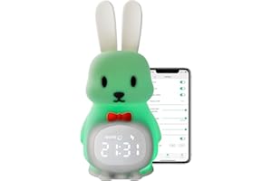 MENGYIDIAN Sleep Training Clock for Kids: App-Controlled Night Light, Sunrise Simulation, Rechargeable Toddler Wake-Up Clock, Soft Silicone Bunny