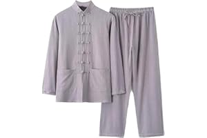 Cambkatl Men's Vintage Cotton Linen Tang Suit Chinese Traditional Mandarin Collar Kung Fu Shirts Long Sleeve Tai Chi Outfits