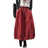 MedeShe Women's Classic High Elastic Waist Autumn Winter Midi Long Skirt