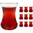 UMS Turkish Tea Glass Set - 12 Piece Tulip Design With Saucers, Keeps Tea Hot Longer