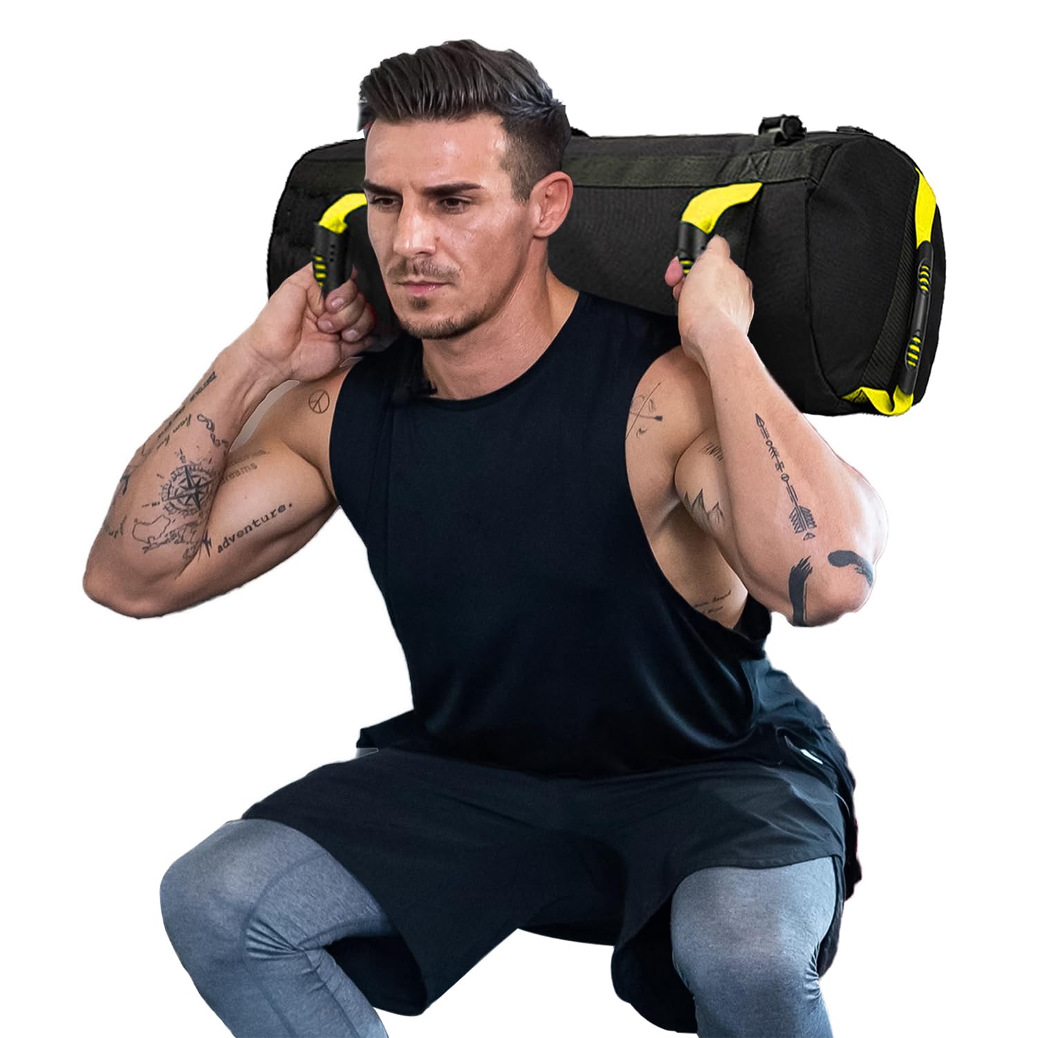 Photo 1 of Taeku Fitness Sandbag, Heavy Duty Workout Sand Bag with Handles Weighted Slam Bag with 3 Unfilled Bags for Strength Powerlifting Exercise (Yellow)