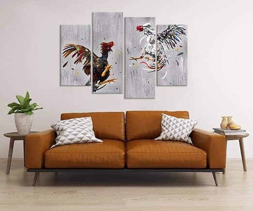 Woplmh Animal De Granja 4 Panel Lienzo Arte De La Pared Peleas De