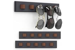 Durmmur 3 Pack Sunglass Organizer, Wall Mounted Sunglasses Organizer, Wooden Glasses Holder Sunglass Holder, Sunglasses Rack for Hanging Your Multiple Eyeglasses, for Wall, Home Decor(Dark Grey)