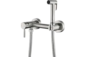 BARROCK Warm Water Bidet Sprayer for Toilet with Brass Hot and Cold Mixing Valve, Handheld Bidet Spray Attachment Set for Muslim Shower, Feminine Hygiene, Pets and Baby Diaper Wash Brushed Nickel