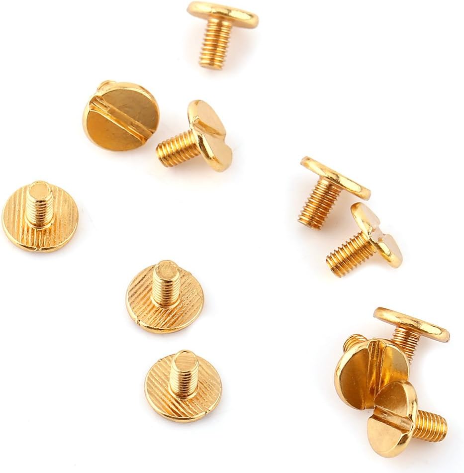 GLOGLOW 10pcs Solid Brass Round Button Studs, Pacifier Shape Rivet Studs Screw Back Round Ring Leather Crafts Accessories Gold - Image 5