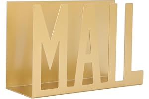 Modern Black Metal Mail Holder Countertop Organizer with Cutout Mail Lettering Design, Office Desktop Envelope and Document S