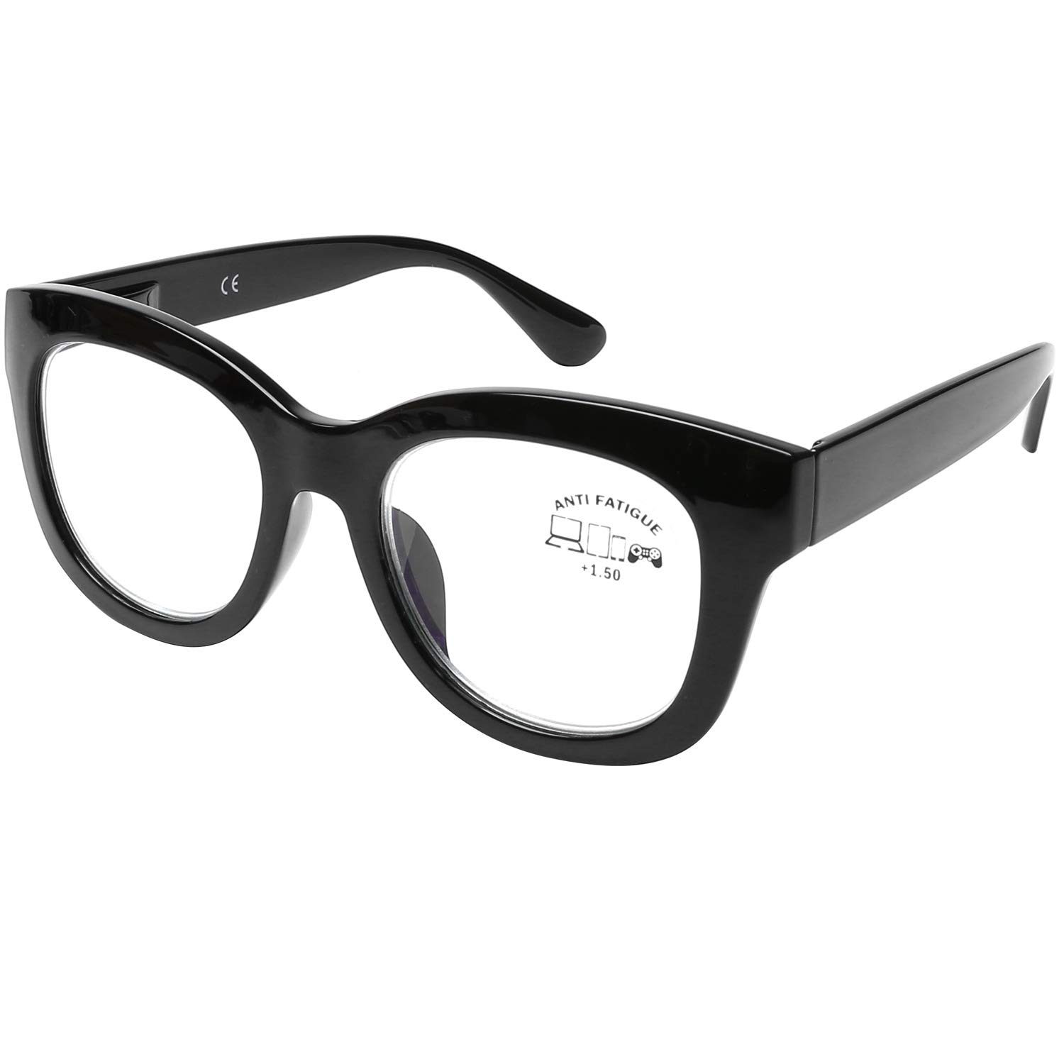 DOOViC Black Round Reading Glasses Blue Light Blocking 3.5 Large Frame Wide Arms Computer Readers for Women/Men