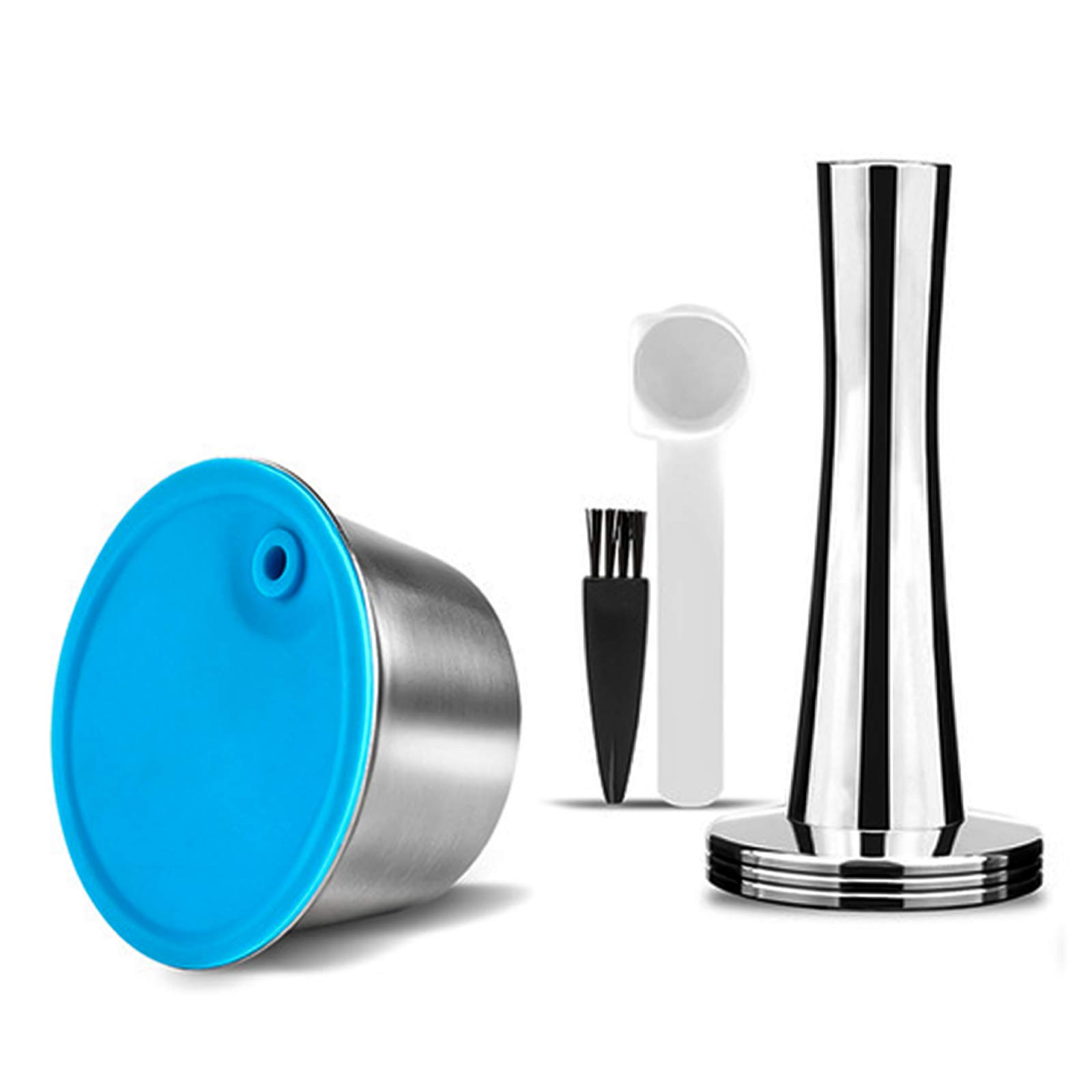 FOXNSK Refillable Stainless Steel Coffee Filter Cup - Reusable Coffee Capsule for Dolce Gusto (Capsule + Tamper)