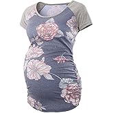 BBHoping Women's Maternity Tops Short & Long Sleeve Baseball Crew Neck Classic Side Ruched Pregnancy T-Shirt