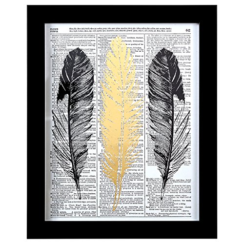 Rivet Metallic Feathers Vintage Dictionary Print, Black Frame, 20" x 26"
