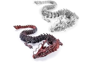 WUQIREN 2PCS 12 Inch 3D Printed Dragon Toys, Articulated Dragon with Dragon Inside, Crystal Dragon Fidget Toy Adults Fidget Toys Mystery Dragon Egg for Autism, Home Office Decor Executive Desk Toy(Black-Red)