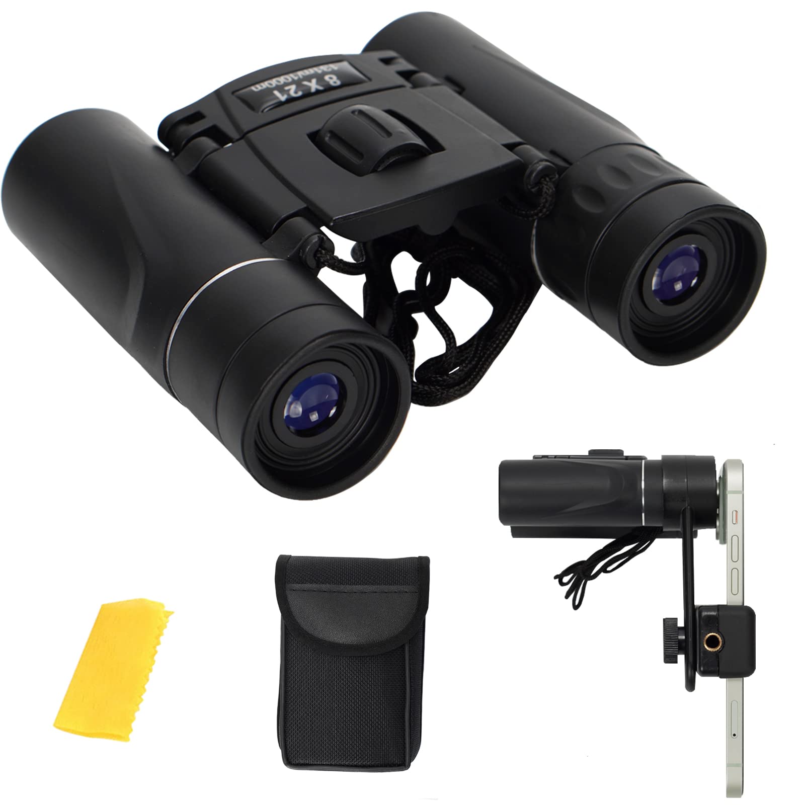 FLYAMAPIRIT Mini Telescope Foldable 8 x 21 HD Binoculars with Smartphone Adapter, Carrying Strap and Storage Bag for Bird Watching, Concerts, Opera, Sports and Travel