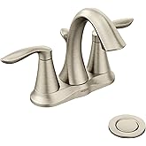 Moen Eva Brushed Nickel Two-Handle 4-Inch Centerset Bathroom Faucet with Drain Assembly, Bathroom Faucets for Sink 3-Hole, 6410BN