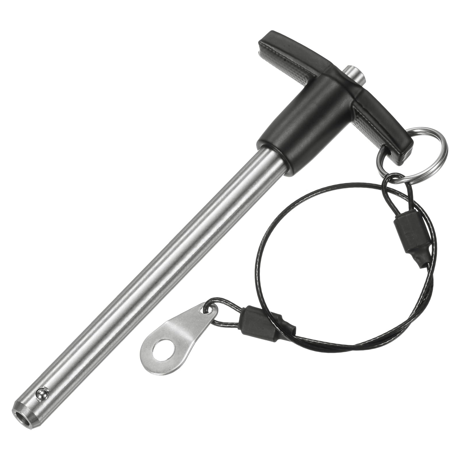M METERXITY T Handle Lock Pin, 3/8" [9.5mm] Dia., 3-17/32 [90mm] Usage Length Push-Button Quick Release Locking Pins W Lanyard Cable for Speaker/Aviation/Gym/Machine [304 Stainless Steel]