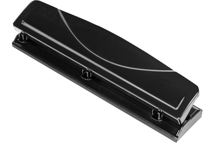 Amazon Basics 3 Hole Punch, 10 Sheet Capacity, Black, Easy-Clean Tray