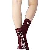 Yoga Pilates Socks with Grips for Women Non Slip Striped Cushioned Crew Socks for Barre Ballet Dance