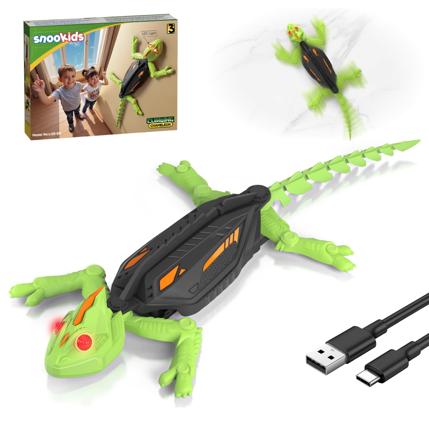 Wall Climbing Gecko, Rechargeable Wall Crawler Chameleon, RC Robot Crawls Along Walls and Ceilings, LED Eyes, Realistic Movements, Christmas & Birthday Gifts for Boys and Girls 3, 4, 5, 6, 7, 8+