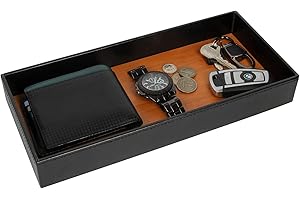 J JACKCUBE DESIGN JACKCUBE Design Leather Bamboo Valet Tray for Men, Catch All Trays for Key, Phone, Wallet, Coin, Sunglasses, EDC Dump Storage (Black) - MK205A