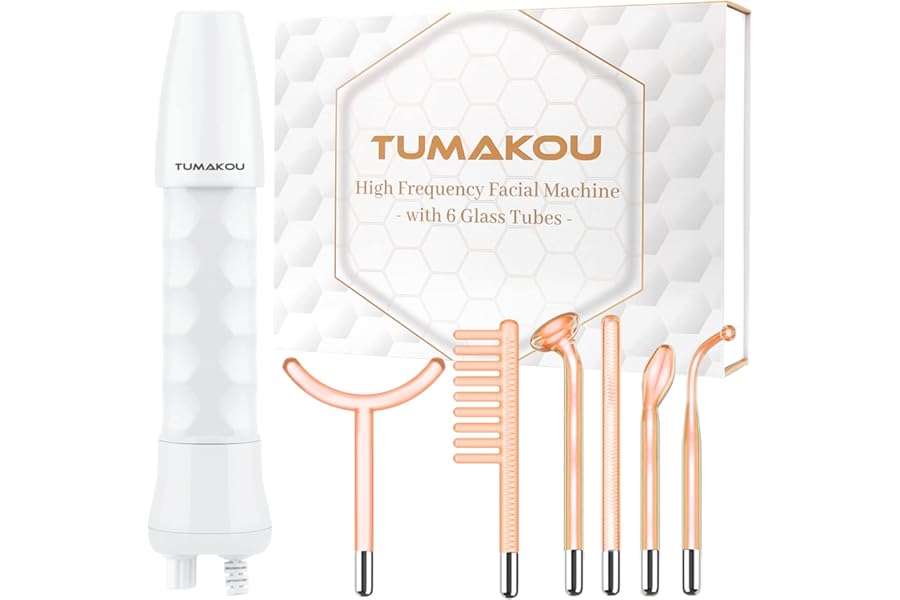 TUMAKOU High Frequency Facial Wand – Orange High Frequency Facial Device Machines for Skin Face Hair – High Frequency Wand with 6 Different Glass Tubes