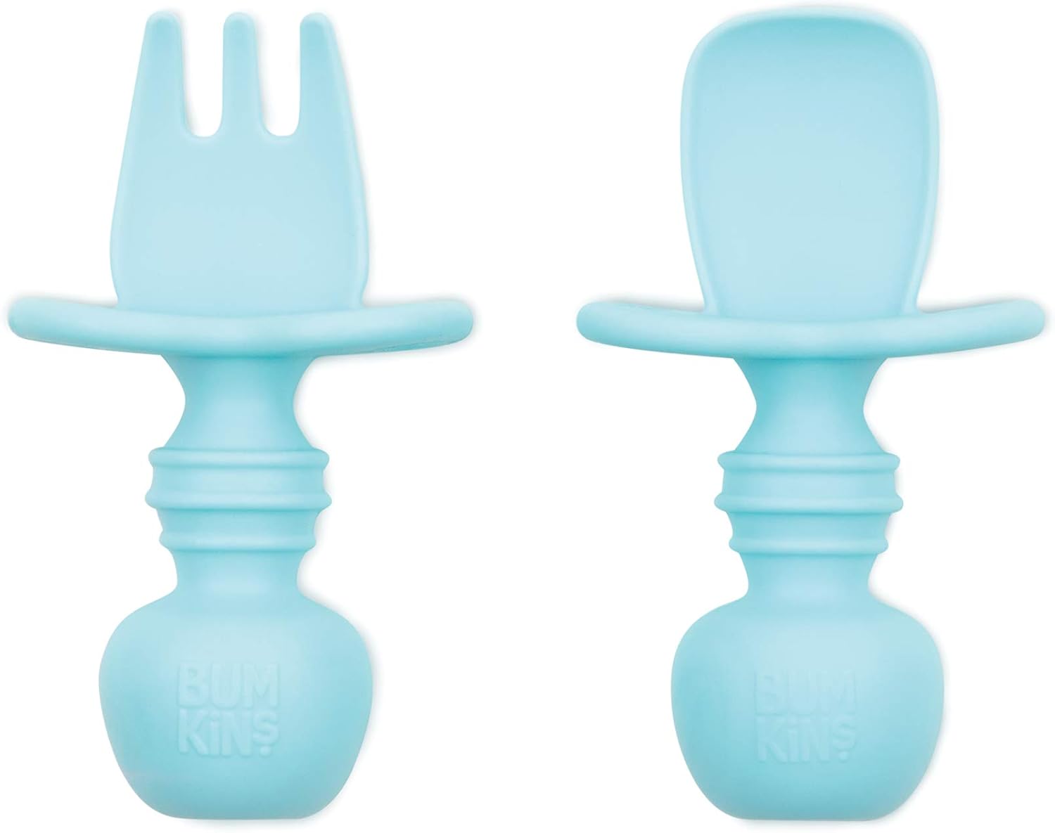 Bumkins Chewtensils, 100% Silicone Baby- Led Weaning Cutlery - Fork and Spoon Pair, 6 Months+, Light Blue