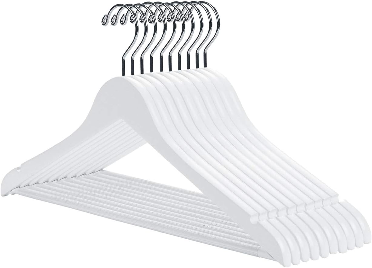 Nature Smile White Wooden Coat Hangers 16 Pack Premium Solid Wood Suit