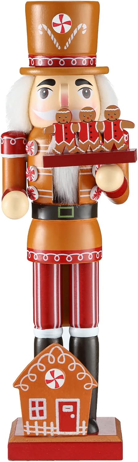 Nutcrackers - Karenhi Christmas Wooden Nutcracker 15 Inch Traditional Christmas Nutcracker Decor Festive Christmas Decor for Christmas Party Shelves and Tables (Gingerbread Style)
