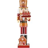 Karenhi 15 Inch Christmas Wooden Gingerbread Man Nutcracker | Traditional Nutcracker Festive Decor for Xmas Party Shelves and Tables