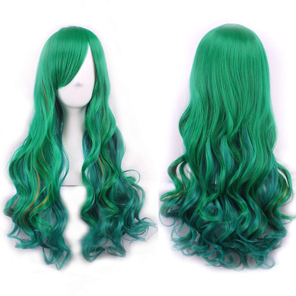 ColorfulPanda Long Wavy Culry Style Cosplay Halloween Party Wig Mix Green Synthetic Hair Wigs for Women Girl — image 1