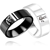 8mm Wide Black White Stainless Steel Band Rings for Couples - His and Hers I Love You Matching Promise Rings Wedding Ring for Men Women Valentine's Day Gift Y1720