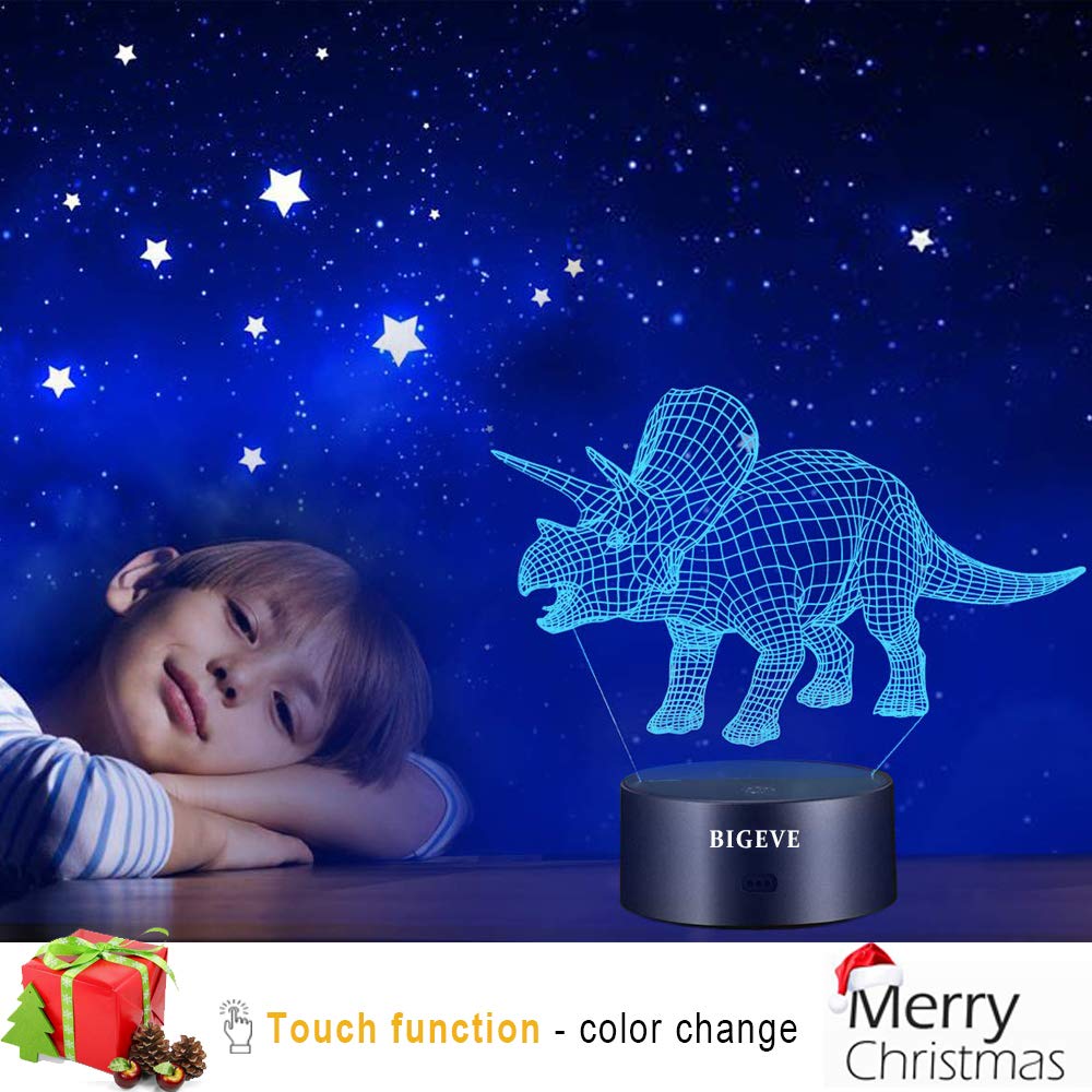 3D Night Light, Night Lights for Kids 3 in 1 3D Dinosaur Illusion Night Lamp Bedside Lamp 3 Colors, 3D Night Light for Kids Best Birthday Gifts for Kids Girls Boys Baby