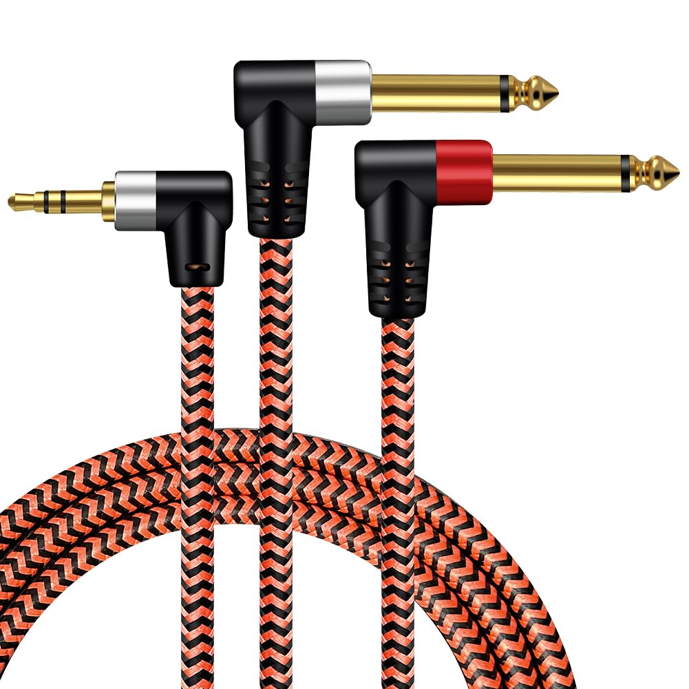 BMZFYBS 3.5mm to 6.35mm Cable,Youii 3.5mm 1/8" TRS to Dual 6.35mm 1/4" TS Mono Right Angle Stereo Y-Cable Splitter Cord Compatible for iPhone, iPod, CD Players,Home Stereo Systems. (3m)