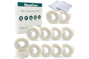 NanaCare Paper Surgical Tape 1" x 11yd +10pc Gauze Pads| 12 Rolls Microporous Micropore Tape | Medical Tape for Skin,Dressings,Face,Wound Care| First Aid Bandage Tape for Sensitive Skin