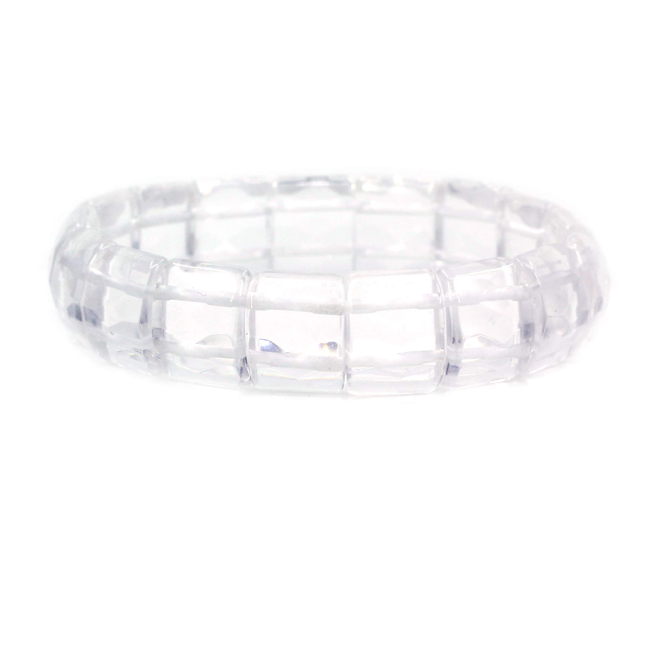 CHENYUE Natural White Crystal Gem Semi Precious Gemstone 15mm Faceted Square Grain Beads Stretch Bracelet 7.5 Inch