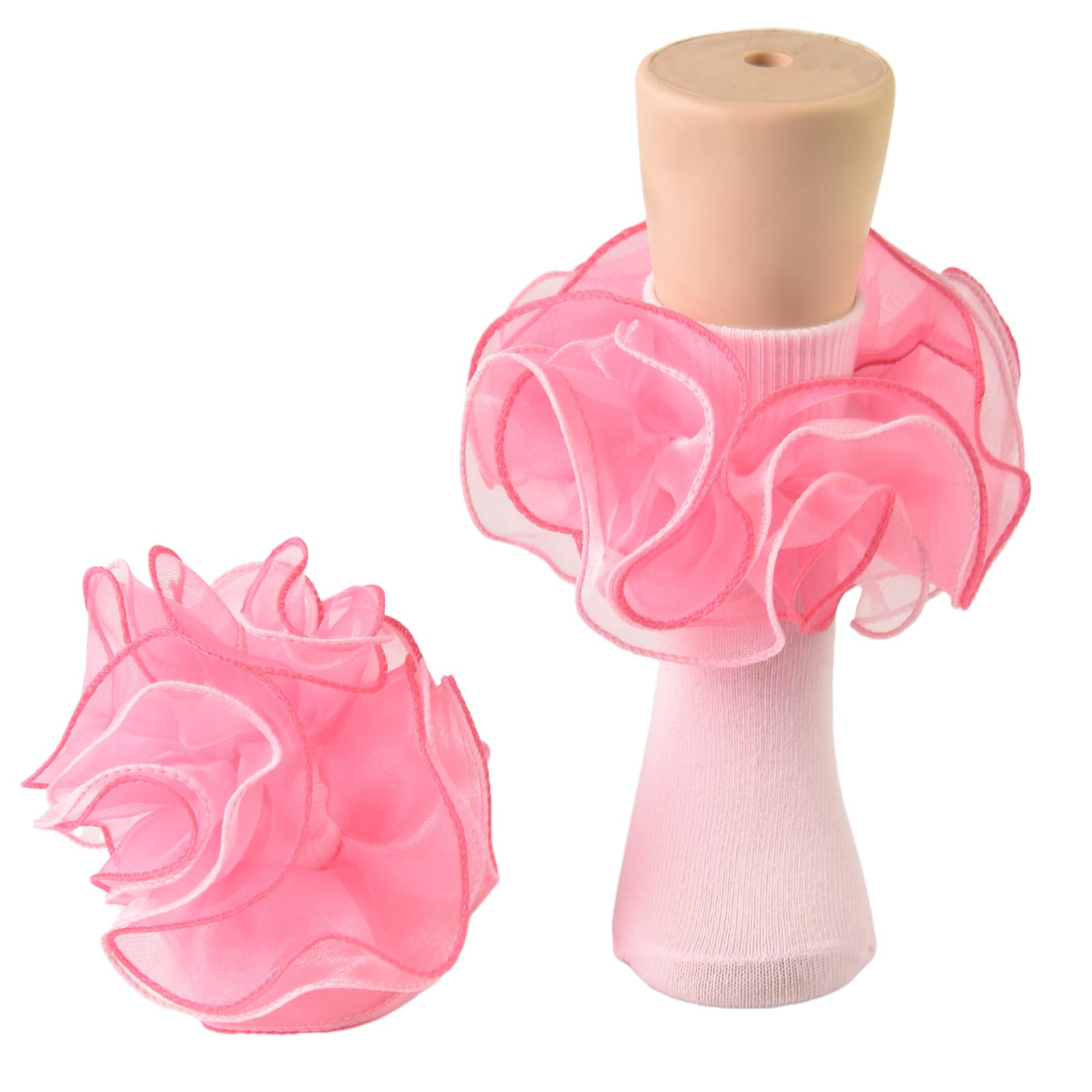 Photo 1 of KUANINUNAR 3 Pairs Baby Girl Double Lace Turn Cuff Cotton Girls Ruffle Socks Frilly Dress Socks for Toddlers and Kids (US, Age, 1 Year, 3 Years, Pink 1Pairs)